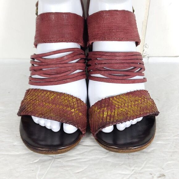 A.S.98 Women's EU37 US6,5 Burgundy Leather Wedge Heels Strappy Slingback Sandal - Picture 4 of 15